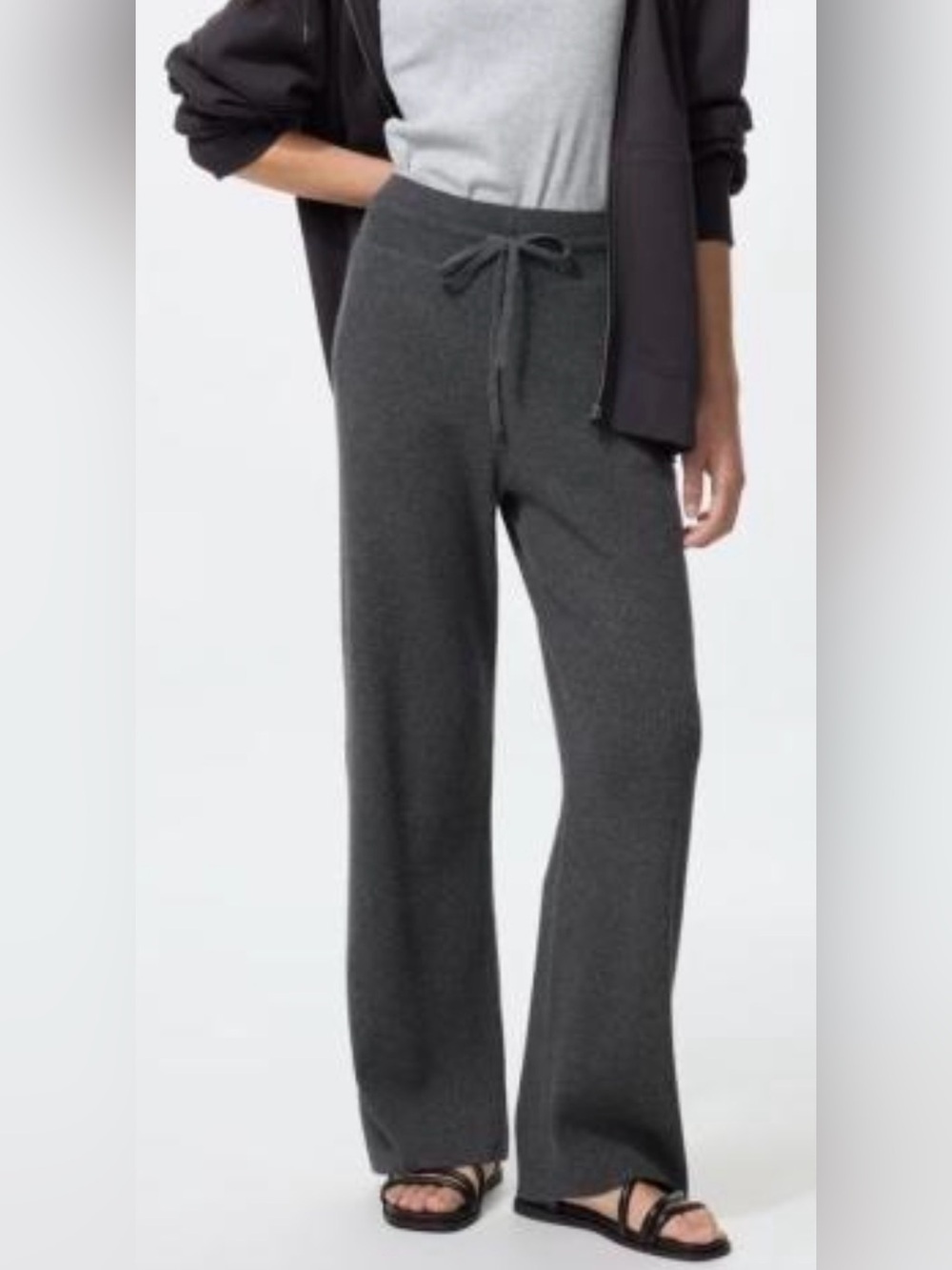 UNIQLO Washable Knit Ribbed Pants Gray Wide Leg Drawstring Sweater Knit Medium